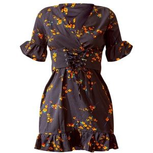 Pretty Little Thing Black Floral Corset Swing Dress Size 8. NWOT